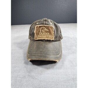 Ducks Unlimited Waxed Oil Cap Hat Brown Embroidered Patch Distressed Adjustable.